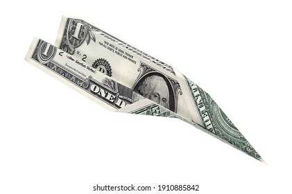 1 Dollar Bill Paper Airplane 3D Illustration On White Background