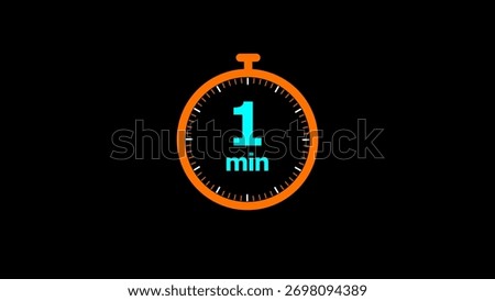 1 min clock illustration timer icon. timer 1 minutes countdown icon. motion graphic Clock 1 minute icon, blue background 4k illustration.