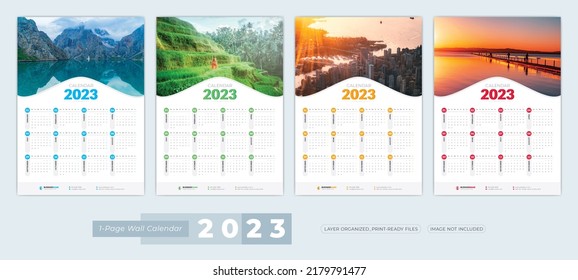 1 Page Wall Calendar 2023 Template With 4 Color Variation Design