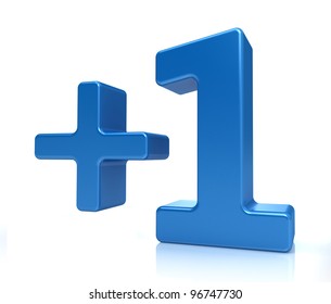 "+1" symbol on white background. 3d render