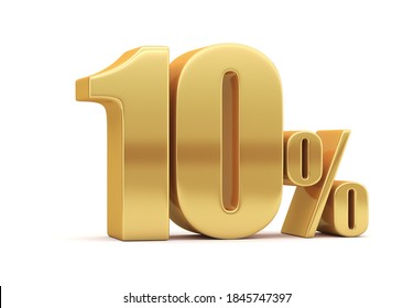 10% off on sale. Gold percent isolated on white background. 3d rendering. Illustration for advertising.
