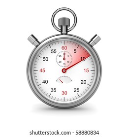 10 seconds. Isolated stopwatch on white. Clipping path included. Computer generated image.
