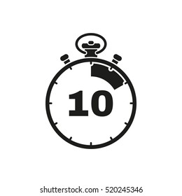 The 10 seconds, minutes stopwatch icon. Clock and watch, timer, countdown symbol. UI. Web. Logo Sign Flat design App Stock 