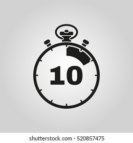 The 10 seconds, minutes stopwatch icon. Clock and watch, timer, countdown symbol. UI. Web. Logo Sign Flat design App Stock 