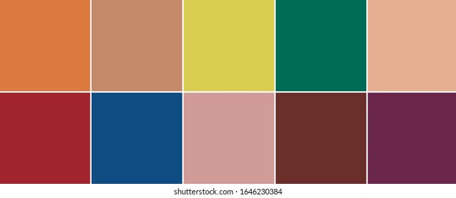 10 Top Color Swatches From New York Seasonal Color Trend Report For Autumn / WInter 2020-2021 In Banner Format. Fashionable Colors Concept