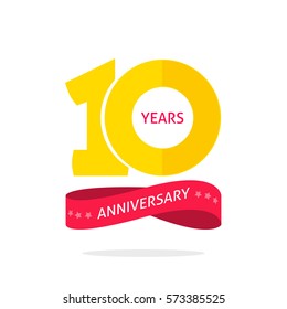 10 Years Anniversary Logo Template With A Shadow On Circle And Number, 10th Anniversary Icon Label, Ten Year Birthday Party Symbol Isolated On White Background Image