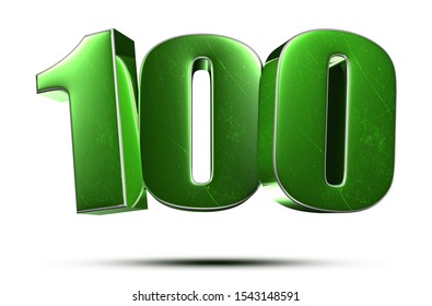 100 3d Numbers Green On White Background.