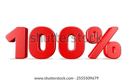 100% 3D rendering illustration isolated with Red Color on white background 3D percent and signs