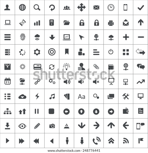 100 App Icons Black On Square Stock Illustration