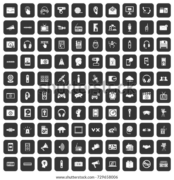 100\
audio icons set in black color isolated \
illustration