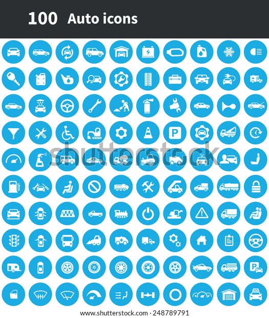 100 auto icons, blue\
circle background 