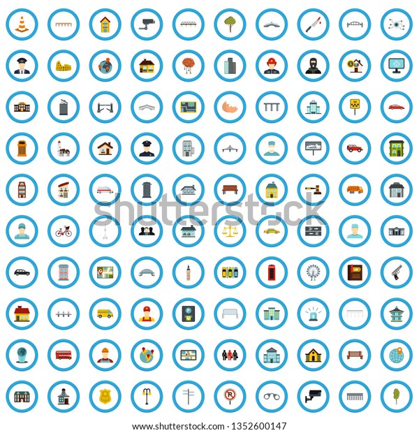 100 big city icons set in flat style for any\
design illustration