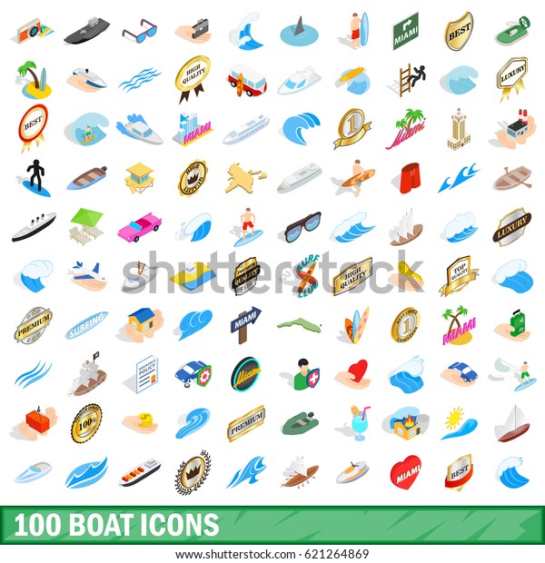 100 boat icons set in isometric 3d style for\
any design \
illustration