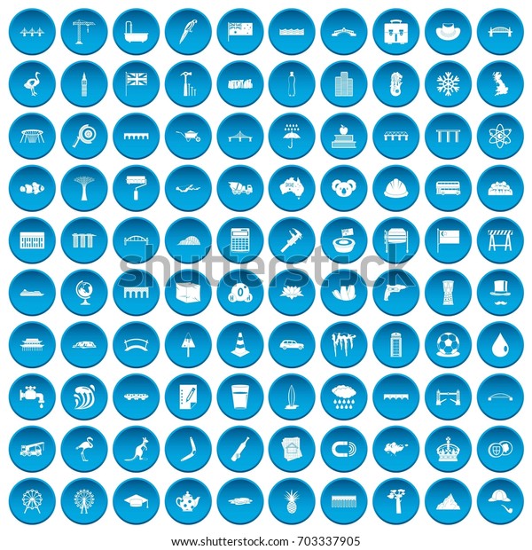 100 bridge icons set in blue circle isolated\
on white \
illustration