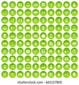 100 IT Business Icons Set Green Circle. Illustration Of 100 IT Business Icons Set Isolated On White Background