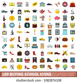 100 Buying School Icons Set In Flat Style For Any Design Illustration