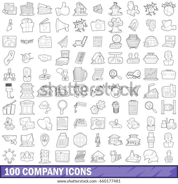 100 company icons set in outline style for\
any design \
illustration