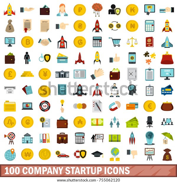 100 company startup icons set in flat style\
for any design \
illustration