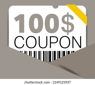 100$ Coupon promotion sale for a website, internet ads, social media gift 100 Dollar off discount voucher. Big sale and super sale coupon discount. Price Tag Mega Coupon discount. - Powered by Shutterstock