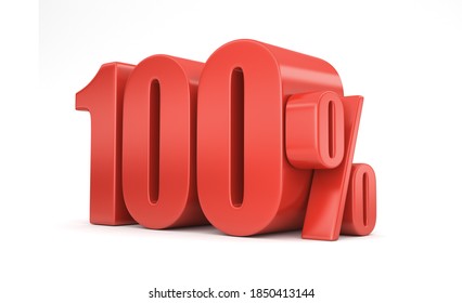 100% discount on sale. One hundred and five percent red isolated on white background. 3d rendering. Illustration for advertising.