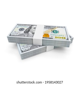 100 Dollar In Bundles Of Money Banknotes. 3d Illustration