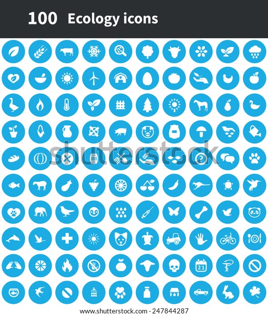 100 ecology\
icons, blue circle\
background\
