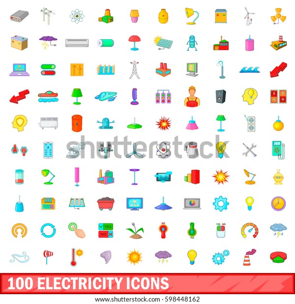 100 electricity icons set in cartoon style\
for any design \
illustration