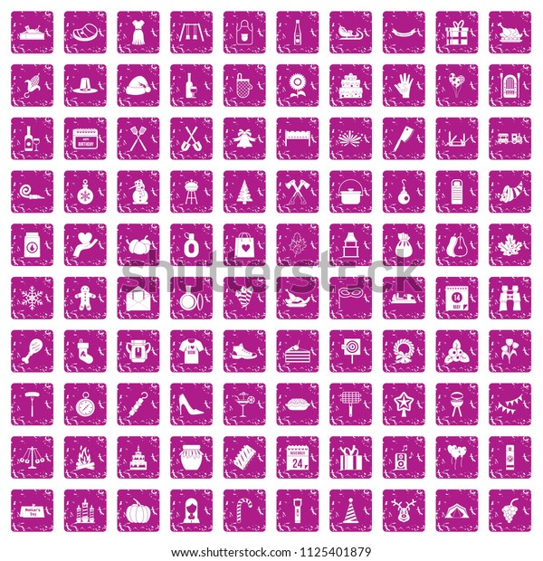 100 family tradition icons\
set in grunge style pink color isolated on white background\
illustration