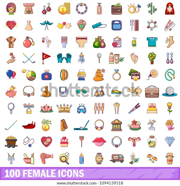 100 female icons set in cartoon style for\
any design\
illustration