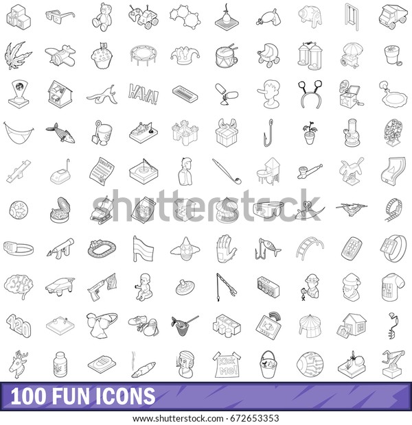 100 fun icons set in outline style for any\
design  illustration