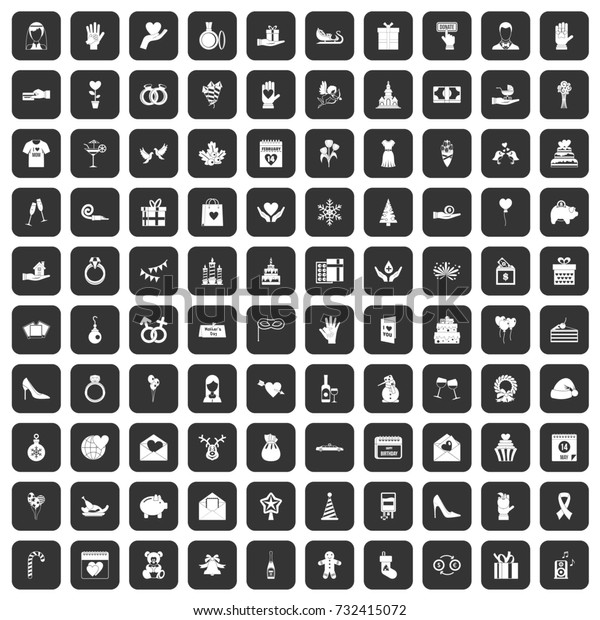 100
gift icons set in black color isolated 
illustration