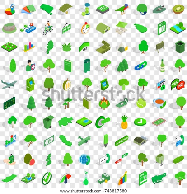 100 green icons set in isometric 3d style\
for any design \
illustration