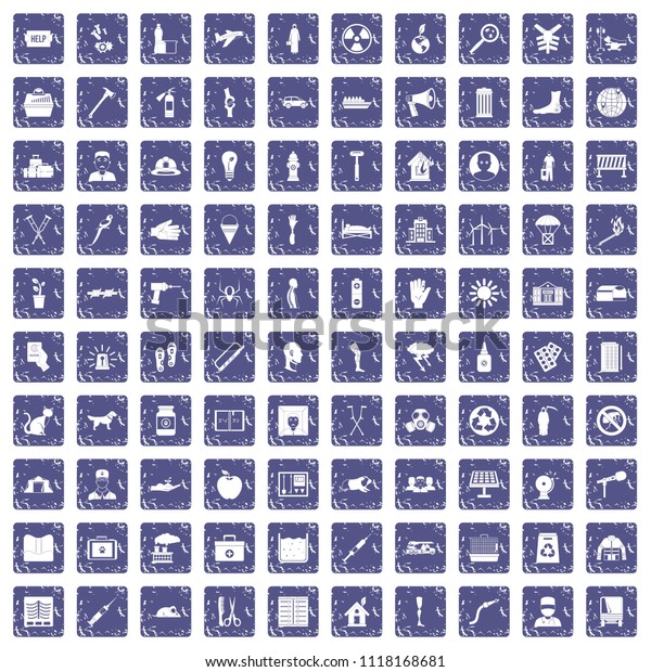 100 help icons set in grunge\
style sapphire color isolated on white background\
illustration