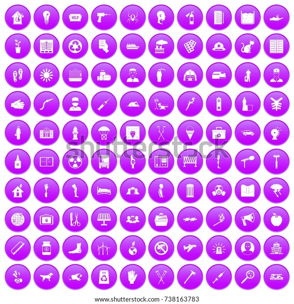 100 help icons set in purple circle isolated\
on white \
illustration