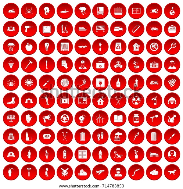 100 help icons set in red circle isolated on\
white  illustration