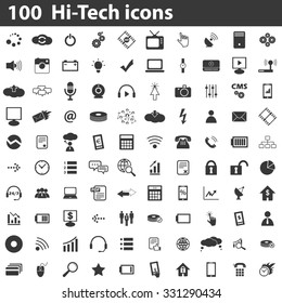 100 Hi-Tech Icons Set, Simple Black Images On White Background