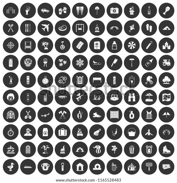 100\
holidays family icons set in simple style white on black circle\
color isolated on white background\
illustration