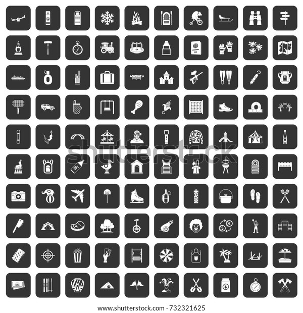 100 holidays family icons set in black color
isolated 
illustration