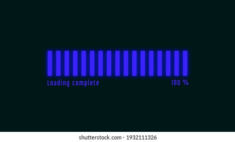 100% Loading Transfer Download In Dashes Neon Bar With Complete Text On Dark Background