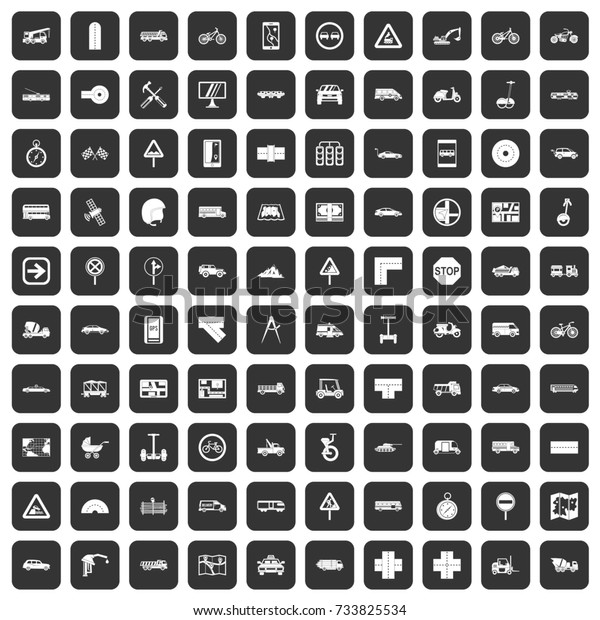 100 location icons set in black color\
isolated \
illustration