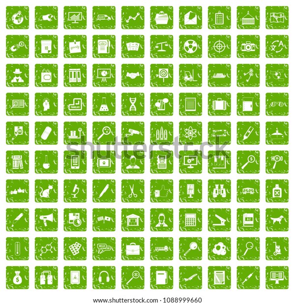 100 magnifier icons set in grunge
style green color isolated on white background
illustration