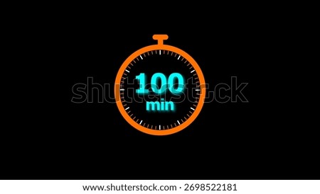 100 min clock illustration timer icon. timer 100 minutes countdown icon. motion graphic Clock 100 minute icon, blue background 4k illustration.