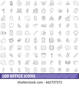100 office icons set in outline style for any design  illustration - Shutterstock ID 662737372