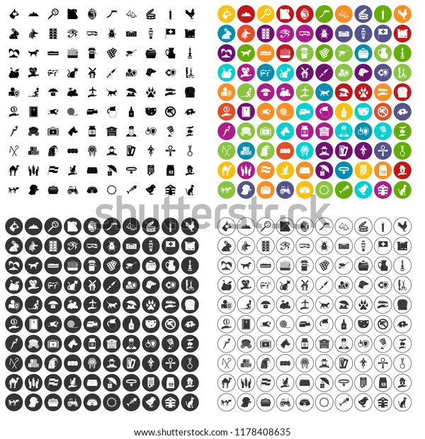 100 pets icons set in 4 variant for any web design\
isolated on white