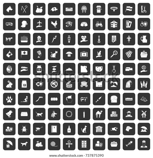 100\
pets icons set in black color isolated \
illustration