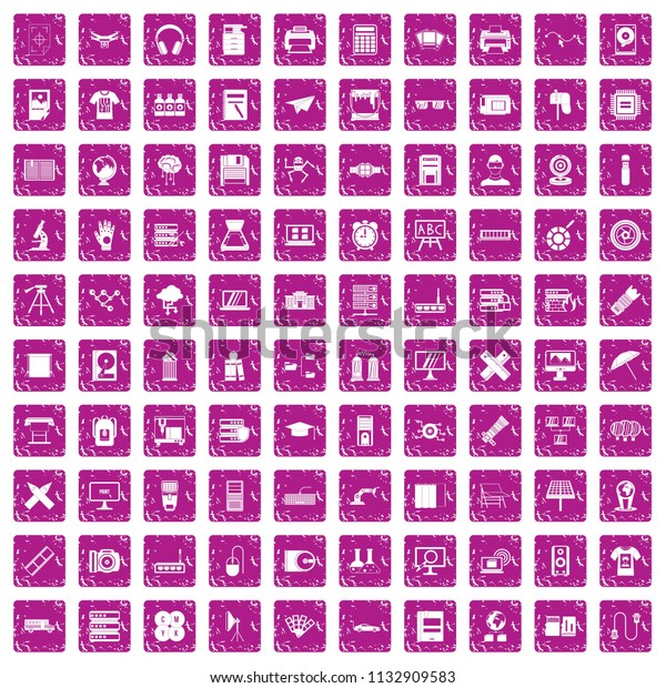 100 printer icons set in grunge\
style pink color isolated on white background\
illustration