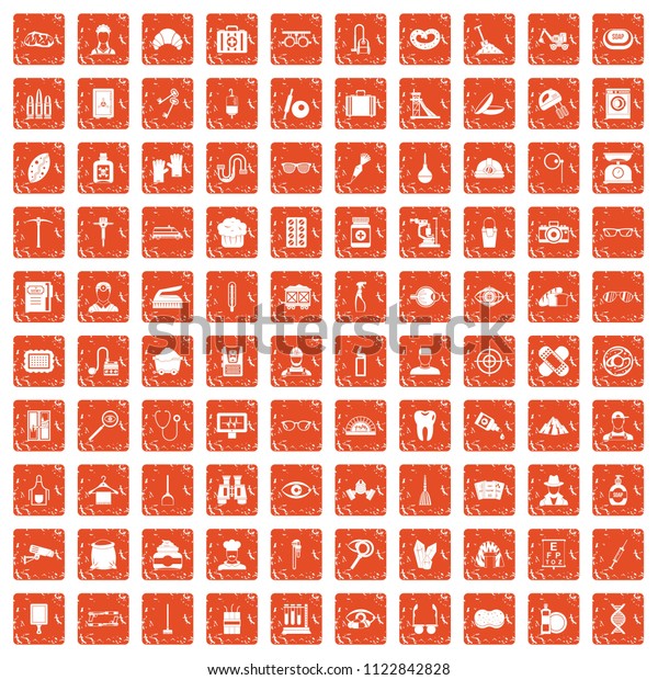 100 profession icons set in\
grunge style orange color isolated on white background\
illustration