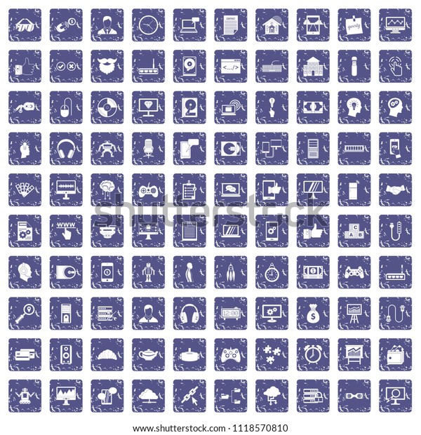100 programmer icons set in\
grunge style sapphire color isolated on white background\
illustration