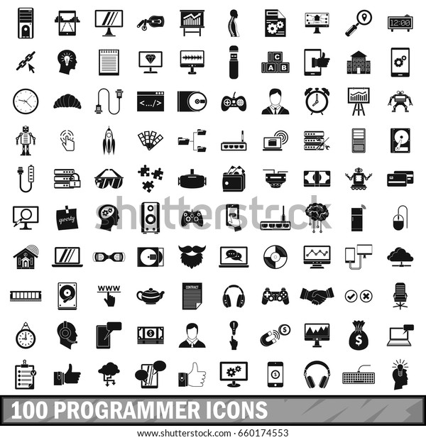 100 programmer icons set in simple style for\
any design \
illustration