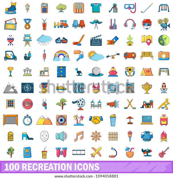 100 recreation icons set in cartoon style\
for any design\
illustration